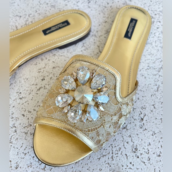 DOLCE & GABBANA 🍋 Leather Sandals with Gold Lace. Size EU 41. - Picture 3 of 13